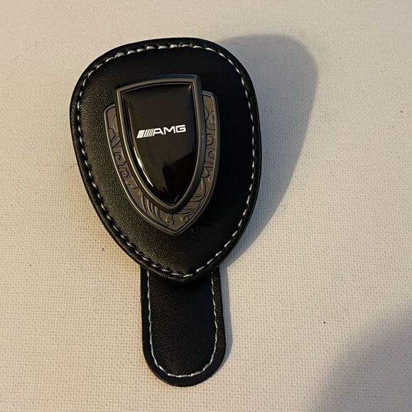 AMG Mercedes Sunglass Holder for Car with Logo Black PU Leather NWT - Picture 1 of 11